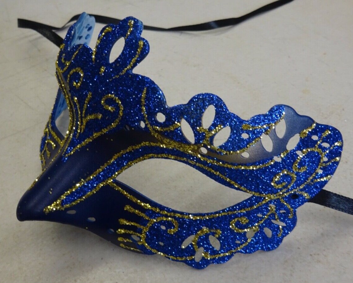 Blue and Gold Rialto Venetian Masquerade Carnival Ball Party Eye Mask ...