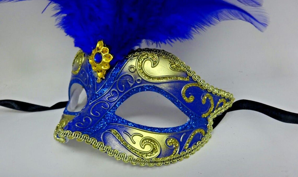 Blue and Gold Feather Masquerade Mask - Etsy UK