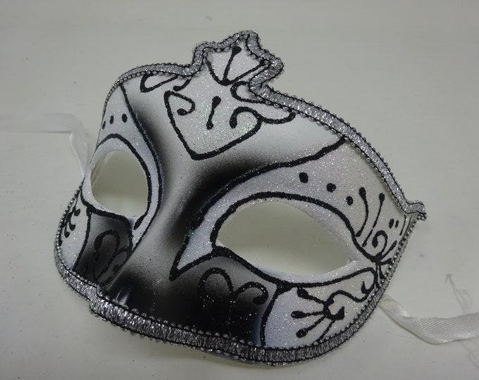 Black Sparkling Frosted White and Silver Masquerade Party Ball Mask