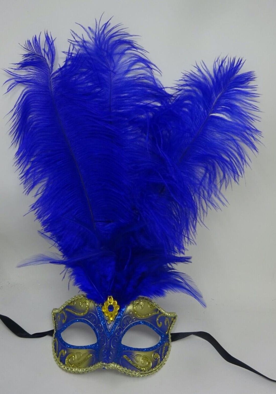 Blue and Gold Feather Masquerade Mask - Etsy UK