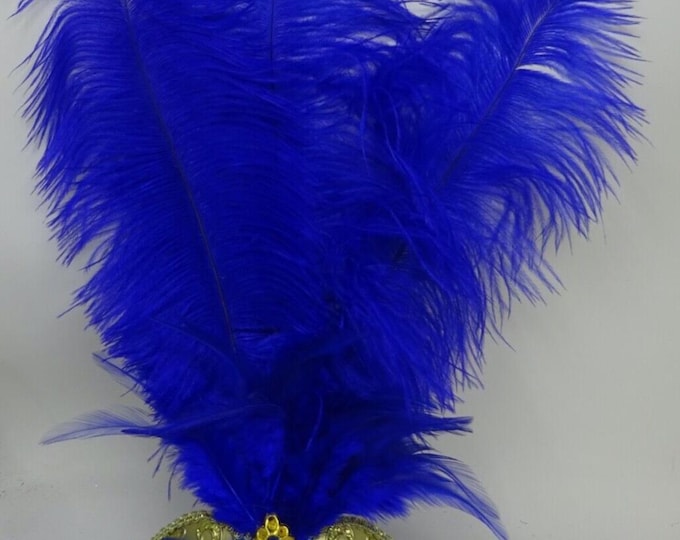 Blue and Gold Feather Masquerade Mask