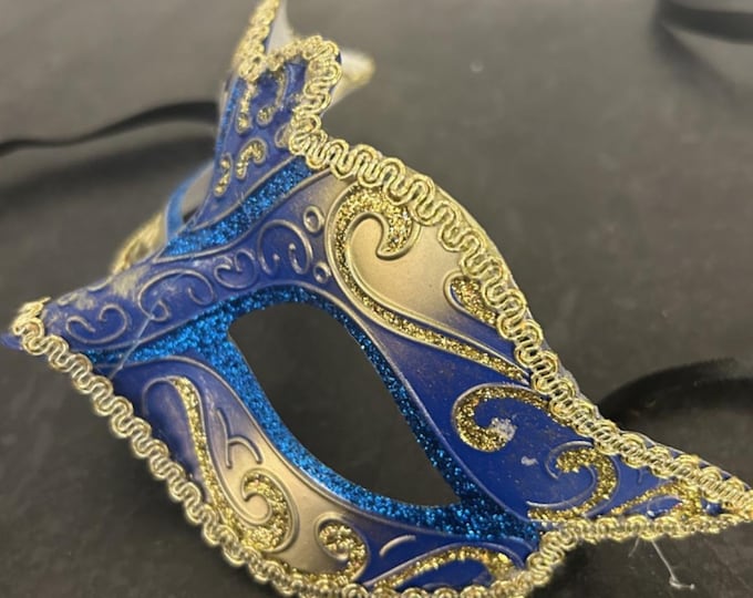 Sparkling Blue and Gold Venetian Masquerade Party Ball Eye Mask