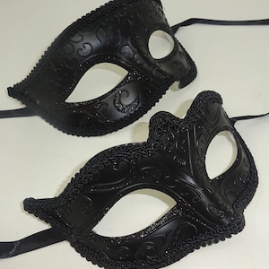 Black His n Hers Couples Venetian Masquerade Party Ball Eye Carnival Masks