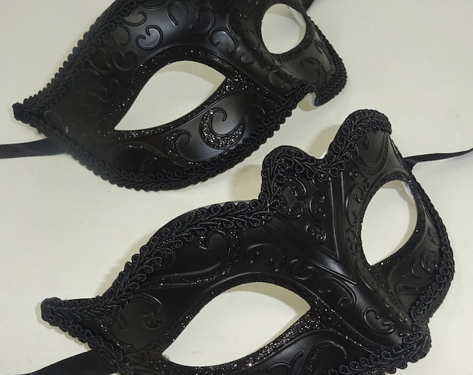 Black His n Hers Couples Venetian Masquerade Party Ball Eye Carnival Masks