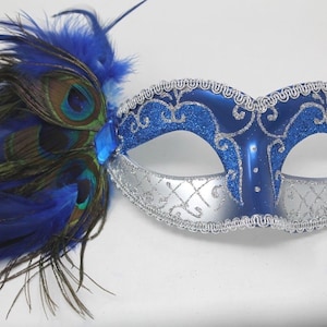 Pretty Blue and Silver Peacock Mask