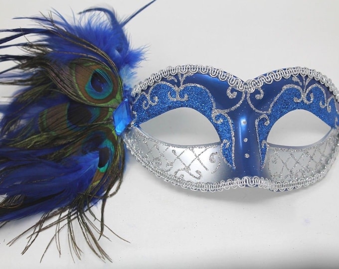 Pretty Blue and Silver Peacock Mask