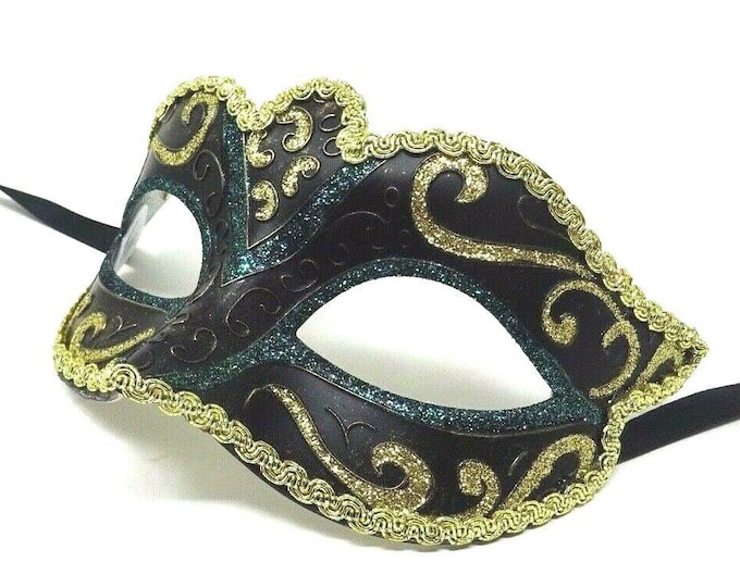 Turquoise, Bronze and Gold Venetian Masquerade Ball Carnival Eye Mask