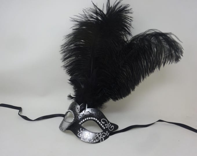 Stunning Black and Silver Assorted Ostrich Feather Masquerade Party Ball Prom Eye Mask with Diamontes
