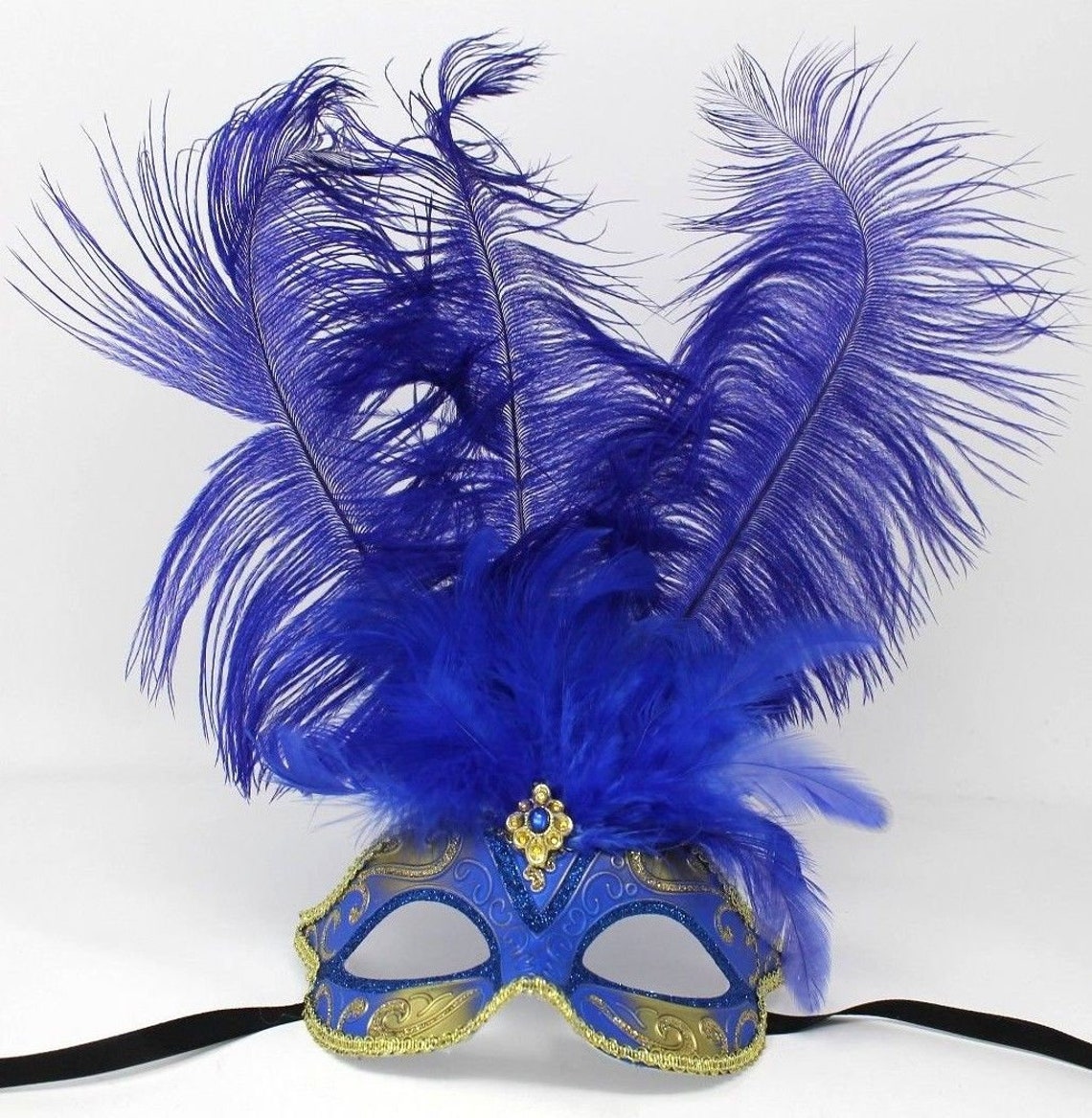 Blue and Gold Feather Masquerade Mask | Etsy UK