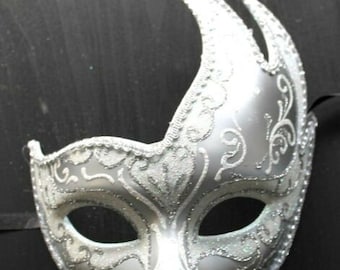 Winter White and Silver Glittering Masquerade Mask