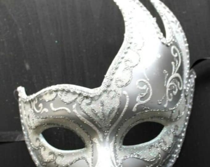 Winter White and Silver Glittering Masquerade Mask