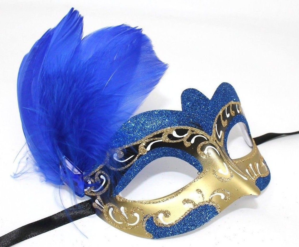 Blue and Gold Feather Masquerade Mask - Etsy UK