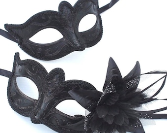Black Pair of Male and Female Masquerade Masks