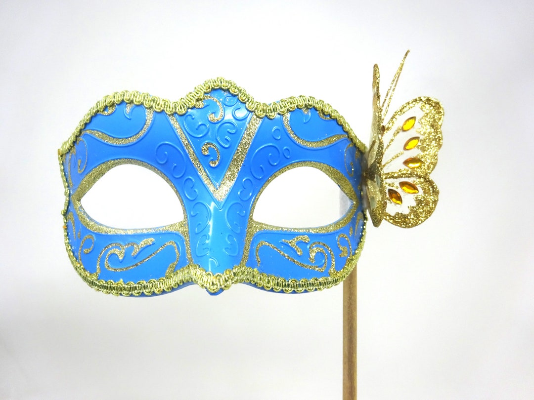 Turquoise and Gold Masquerade Party Carnival Ball Mask on a Gold Stick ...