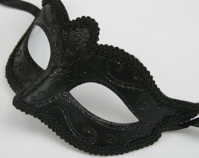 Mens or Ladies Midnight Black Masquerade Mask