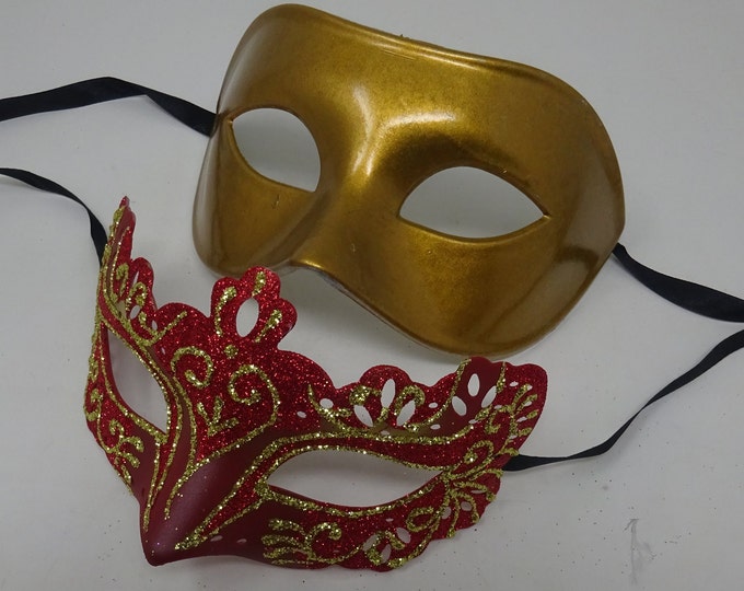 Gold & Red Pair of Male and Female Couples Masquerade Party Ball Prom Masks