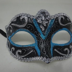 Turquoise Silver and Black Masquerade Venetian Ball Party Prom Eye Mask
