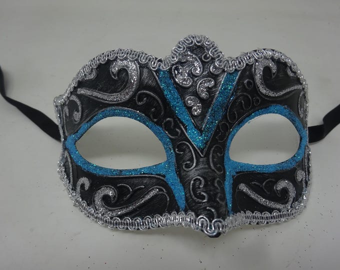 Turquoise Silver and Black Masquerade Venetian Ball Party Prom Eye Mask