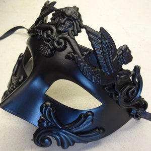 Mens black greek roman soldier god masquerade ball mask theatrical fancy dress costume