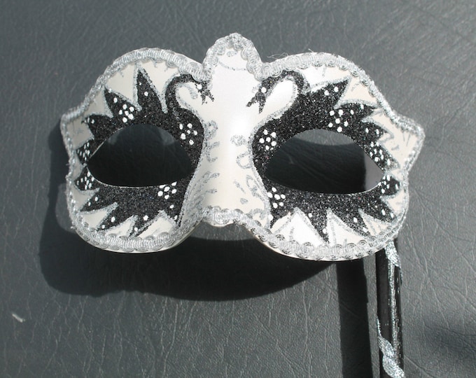 Black and White Swan Lake Mask on Stick