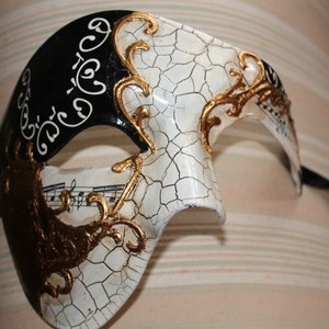 Black and Gold Musical Notes Half Face Phantom of the Opera Masquerade Party Eye Mask