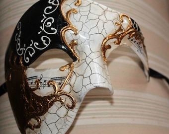 Black and Gold Musical Notes Half Face Phantom of the Opera Masquerade Party Eye Mask