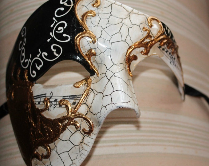 Black and Gold Musical Notes Half Face Phantom of the Opera Masquerade Party Eye Mask