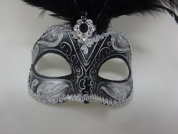Black Feather Eye Mask Silver Detail Black Feather Eye Mask Silver Detail