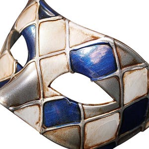 Blue and Antique Silver Harlequin Venetian Masquerade Party Prom Eye Mask for Masked Ball