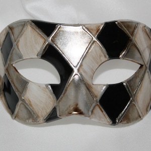Black and Antique Silver Harlequin Venetian Masquerade Eye Mask for Masked Ball Prom Party