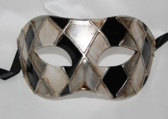 QUALITY BLACK /& ANTIQUE IVORY//GOLD HARLEQUIN VENETIAN MASQUERADE PARTY EYE MASK