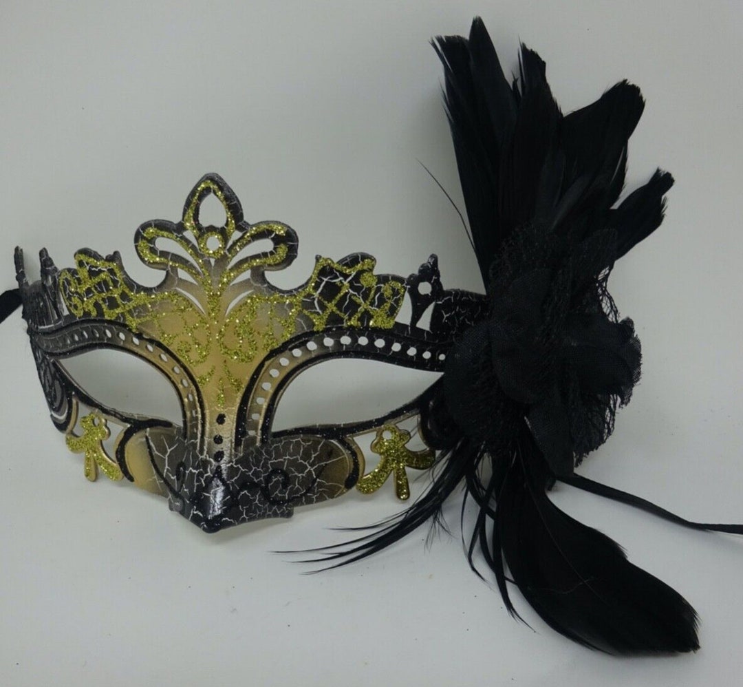 Black and Gold Rialto Masquerade Ball Carnival Party Mask With Flower ...