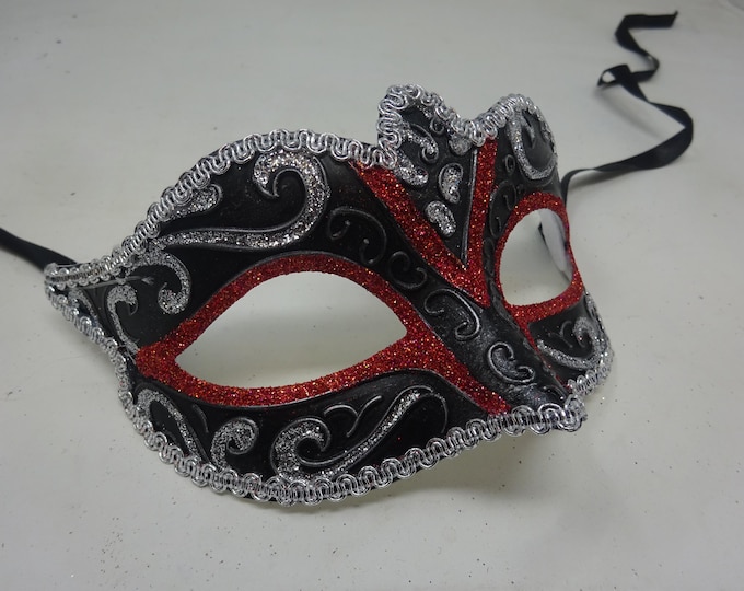 Red Silver and Black Venetian Masquerade Prom Ball Party Eye Mask