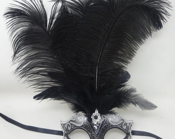 Stunning Black and Silver Assorted Ostrich Feather Masquerade Party Ball Prom Eye Mask