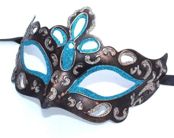 Luxury Turquoise, Bronze, Black, Gold Masquerade Mask