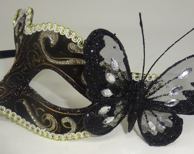 Black Bronze Silver and Gold Masquerade Mask with Butterfly for Masked Ball Party Carnival