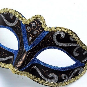 Mens or Ladies Blue and Black Masquerade Ball Halloween Mask