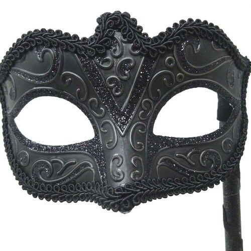 Stunning Black Masquerade Mask on a Black Stick With a Flower - Etsy UK
