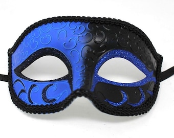Blue and Black Quality Mens Masquerade Mask