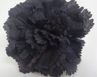 Hair Fascinator Small Black Fabric Flower with Serrated Petals and Hair Elastic