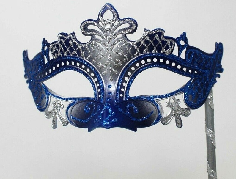 Blue and Silver Rialto Mask on Stick