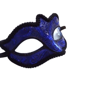 Masque pour les yeux scintillant bleu et noir Mascarade Ball Party