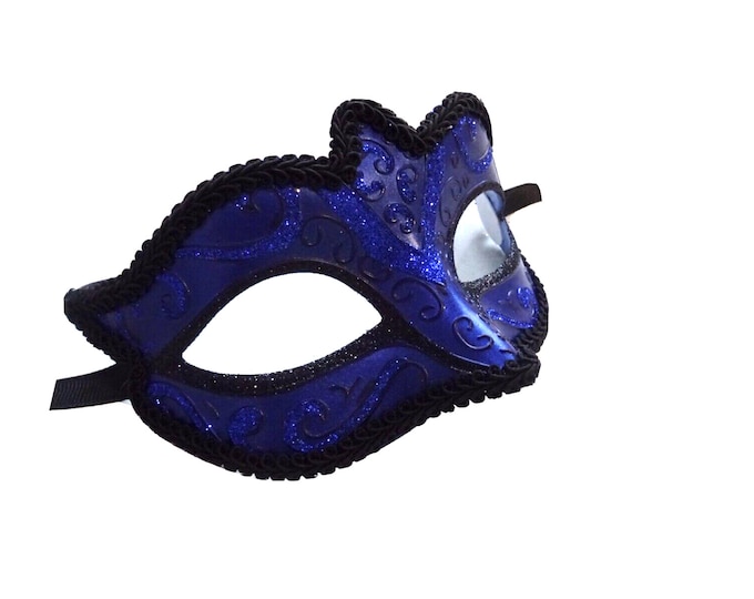 Sparkling Blue and Black Masquerade Ball Party Eye Mask