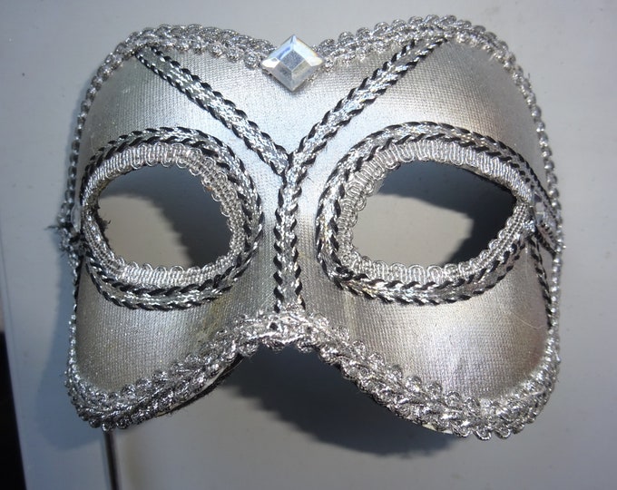Silver & Black Ladies Masquerade Party Ball Eye Mask Hand Held on a Stick