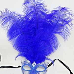 Blue and Silver Feather Masquerade Mask