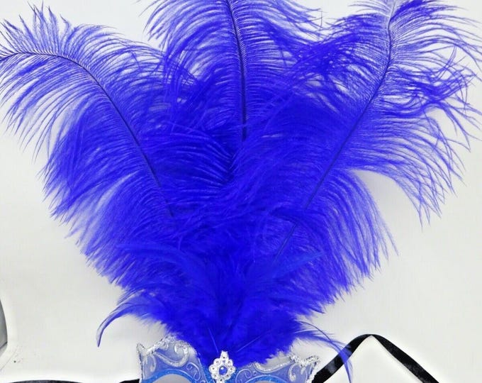 Blue and Silver Feather Masquerade Mask