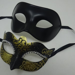 His and Hers Black and Gold Pair of Male and Female Couples Masquerade Masks