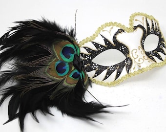 Black and Gold Peacock Masquerade Mask