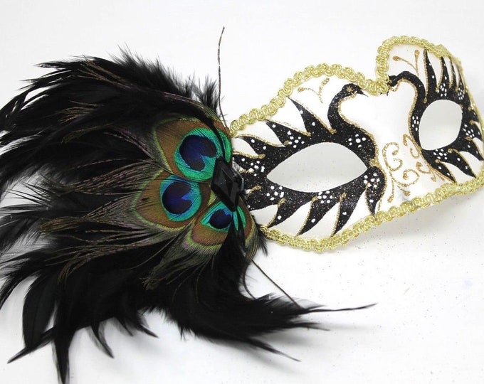 Black and Gold Peacock Masquerade Mask
