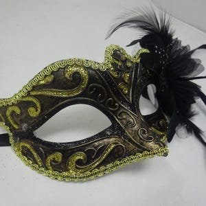 Black, Bronze and Gold Venetian Masquerade Party Ball Prom Eye Mask with Flower